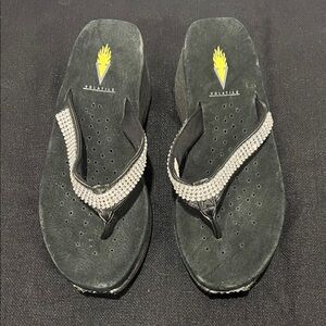 Volatile Black Sandals with Rhinestone Straps